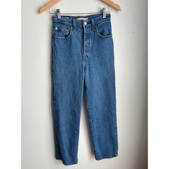 Levis Ribcage Straight Ankle Jean Women Medium Wash Blue High Rise (fits 25x27) - Picture 2 of 12